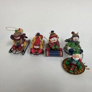 WMG Snowmen Sleds Snow Boarding Elf Christmas Tree Ornament Lot of 5